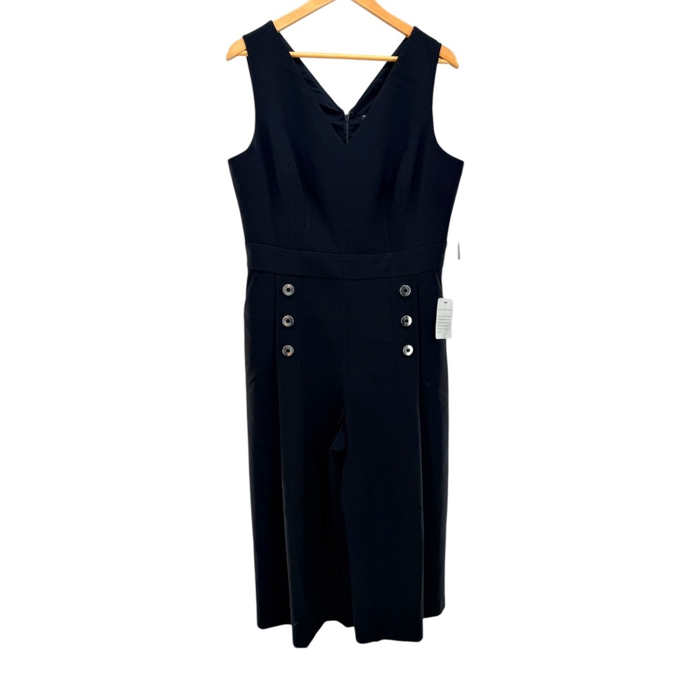 Maggy London Womens Black Sailor‎ Button Wide Leg Jumpsuit Size 12 NWT